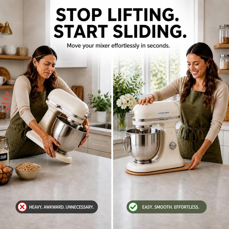 Ibyx صينية انزلاقية من الخيزران من Ibyx لخلاط Kitchenaid القائم سعة 5.5 كوارت - سجادة منزلقة لخلاط Kitchen Aid بدون جهد لسطح العمل - لوح منزلق للأجهزة قوي ومتين وغير قابل للانزلاق (طبيعي) - Image 2