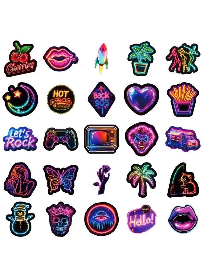 NIBEMINENT 50 Pcs Creative Neon Graffiti Deco Kit Waterproof Stickers, High Definition Printing Bright Colors, Suitable for Laptop Skateboard Luggage Water Bottle Guitar DIY - Image 3
