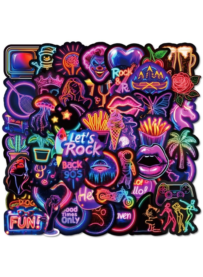NIBEMINENT 50 Pcs Creative Neon Graffiti Deco Kit Waterproof Stickers, High Definition Printing Bright Colors, Suitable for Laptop Skateboard Luggage Water Bottle Guitar DIY - Image 2