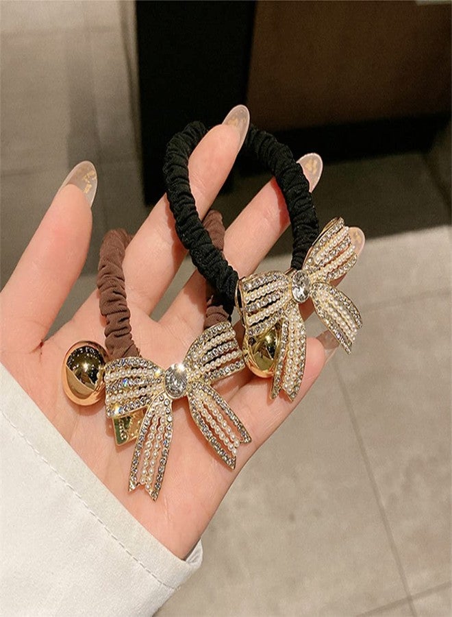 ربطات شعر أنيقة من قطعتين من Xiwstar، مزينة بأحجار الراين على شكل فيونكة، مع ربطات شعر من اللؤلؤ، وحاملات ذيل حصان، وإكسسوارات شعر للنساء والفتيات - Image 5