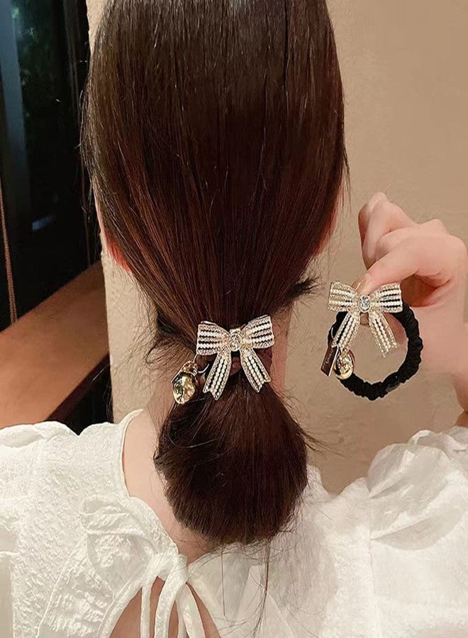 ربطات شعر أنيقة من قطعتين من Xiwstar، مزينة بأحجار الراين على شكل فيونكة، مع ربطات شعر من اللؤلؤ، وحاملات ذيل حصان، وإكسسوارات شعر للنساء والفتيات - Image 3