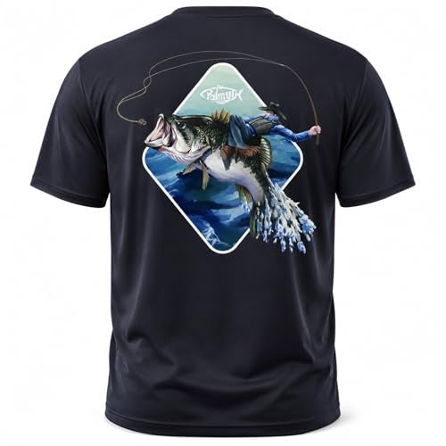 Palmyth Mens Fishing Shirt Short Sleeve Sun Protection UV UPF 50 SPF TShirt BlackCowboy Rides Bass Large - Image 1