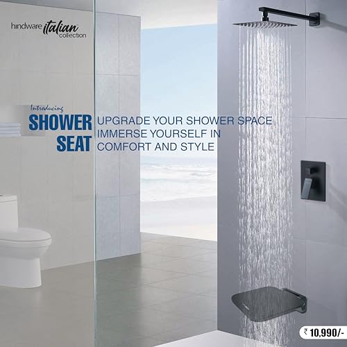 Hindware Italian Collection UF Skybox Shower Seat for Bathroom | Made of UF Material | High Load Bearing up to 200Kg | Wide Seating | Foldable Design | Easy to Clean | Black Color - Image 2