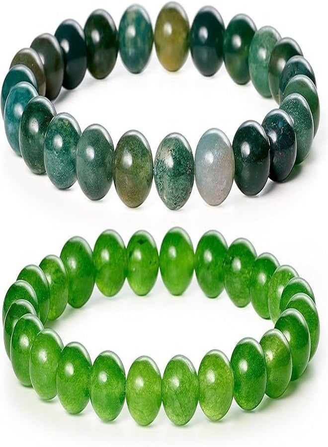 Sukhad Natural Green Jade & Aventurine Stone Beaded Bracelet for Men & Women | Stretchable Crystal Bracelet | Lucky, Healing & Prosperity Jewelry | Daily Wear - Image 1
