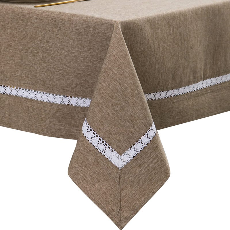 EHouseHome Heavy Duty Fabric Tablecloth with White LaceWaterproofWrinkle FreeStain ResistantOil Prooffor DiningIndoorOutdoorWeddingHolidayFlaxSquare 70x70Inch