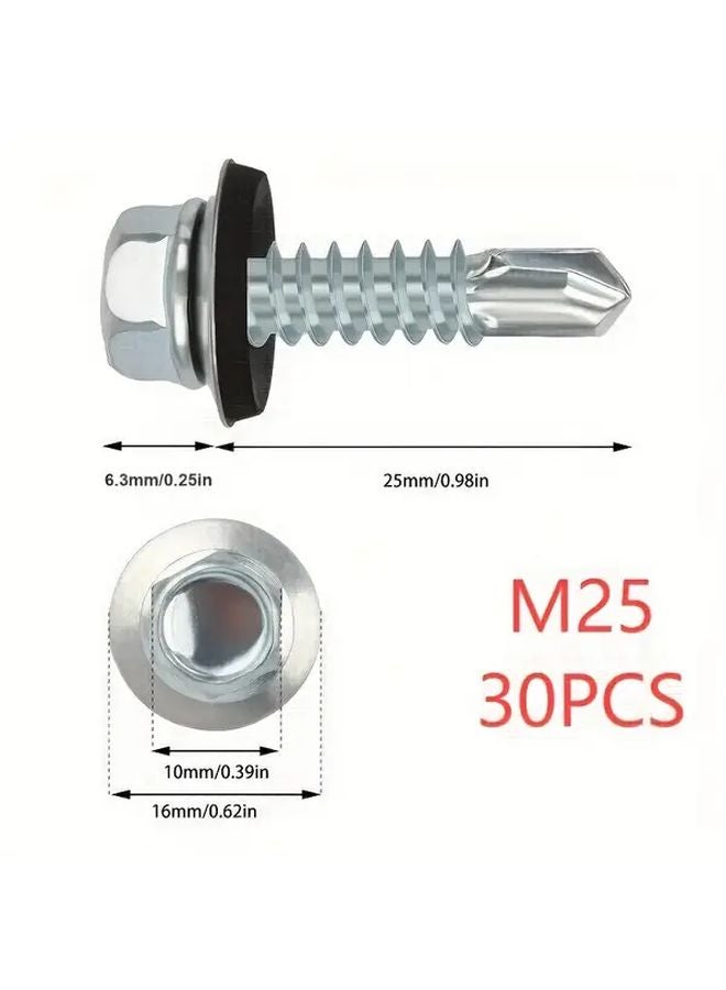 M25 Galvanized Self Tapping Screws 30pcs With Sealing Washers For Metal Roofing - Image 1