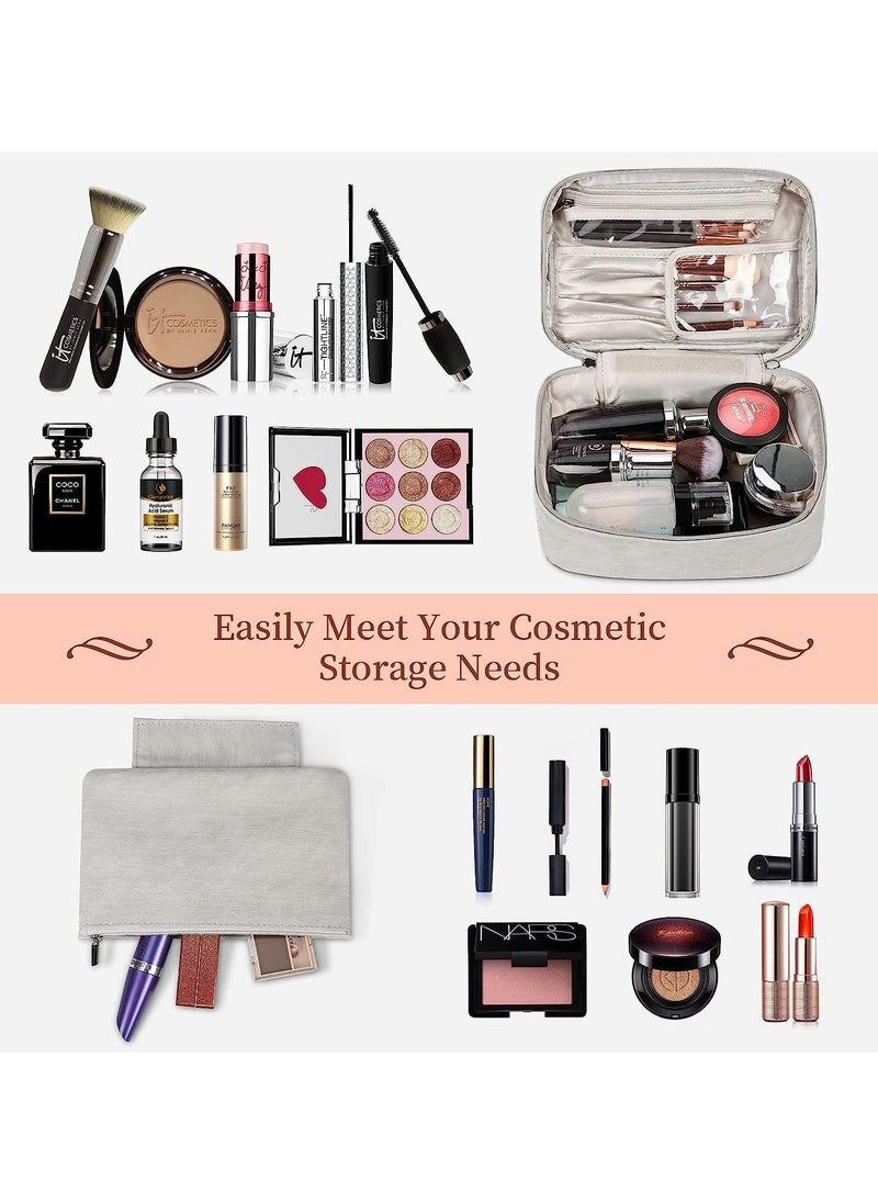 AUTOYSUR Makeup Bag Waterproof Cosmetic Bag Leather Makeup Travel Bag Portable Makeup Large Capacity Makeup Brush Bag Multifunctional Makeup Organizer Bag (Grey)  - Image 2