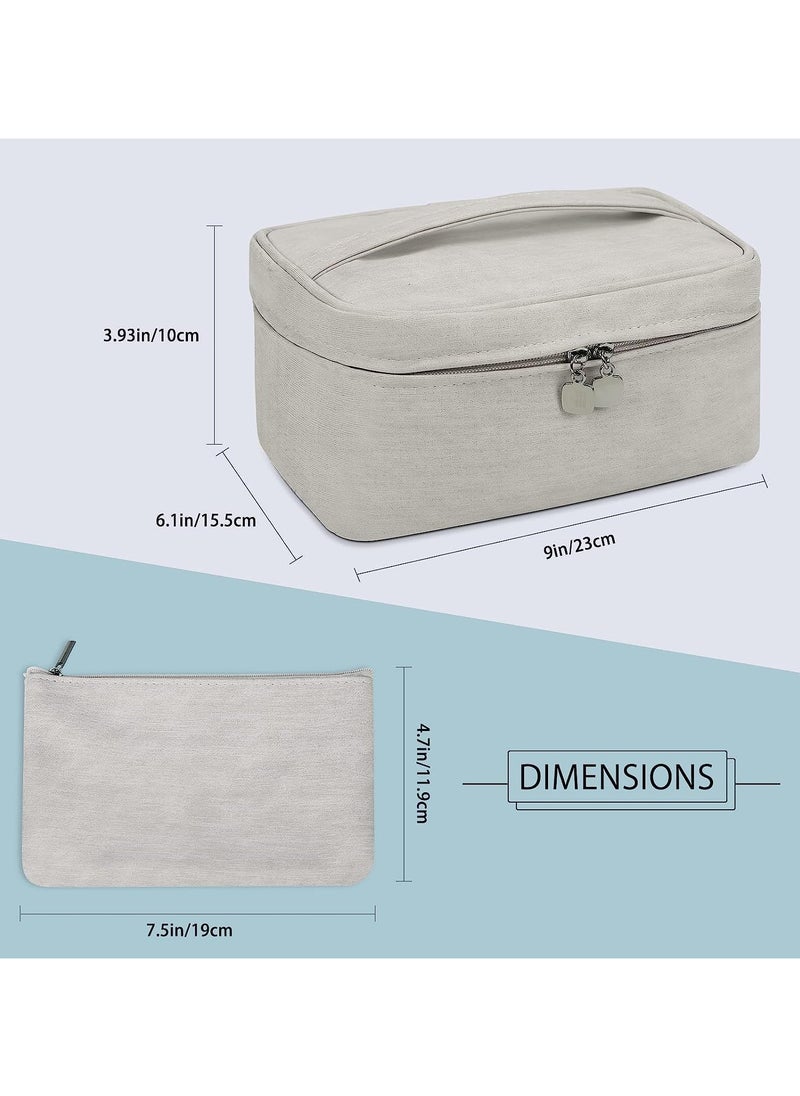 AUTOYSUR Makeup Bag Waterproof Cosmetic Bag Leather Makeup Travel Bag Portable Makeup Large Capacity Makeup Brush Bag Multifunctional Makeup Organizer Bag (Grey)  - Image 4