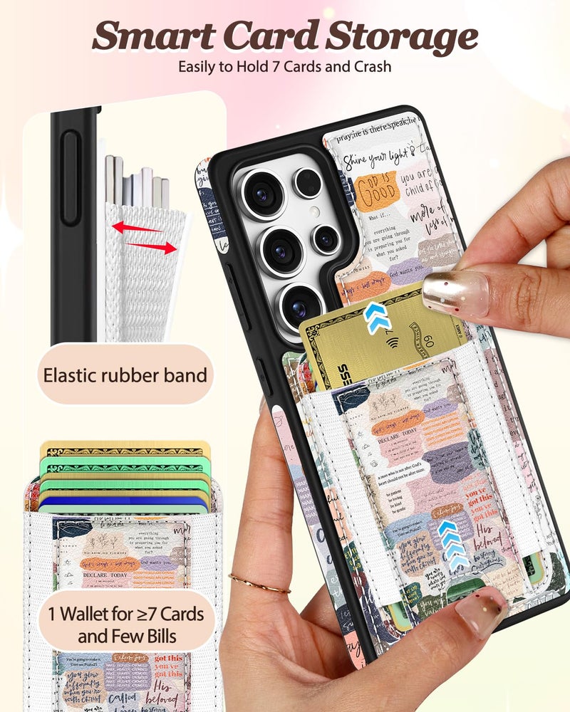 Shorogyt for Samsung Galaxy S25 Ultra Cute Kawaii Leather Phone Case - Compatible with Magsafe Wallet Magnetic Credit Card Holder Fashion Collage Design Phone Cover for Women Girls, Fits 7 Cards - Image 3