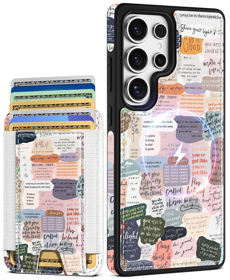 Shorogyt for Samsung Galaxy S25 Ultra Cute Kawaii Leather Phone Case - Compatible with Magsafe Wallet Magnetic Credit Card Holder Fashion Collage Design Phone Cover for Women Girls, Fits 7 Cards - Image 1