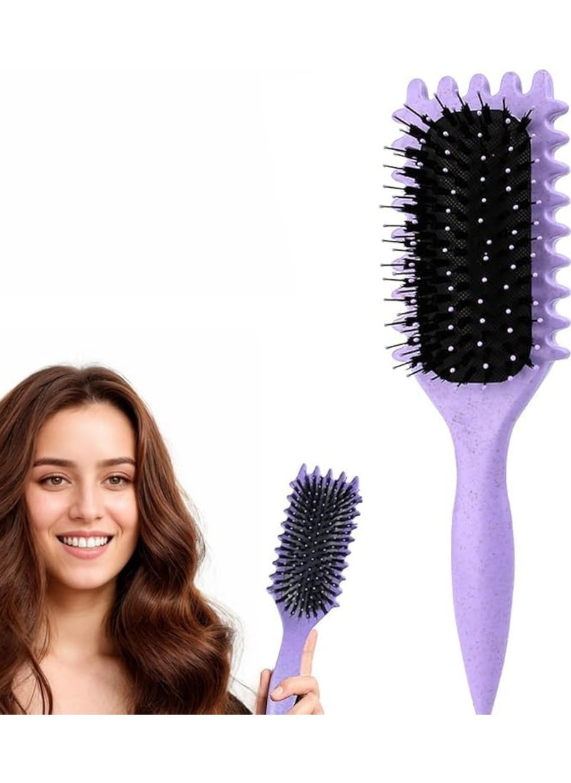 URbantin Bounce Curl Defining Hair Brush for Curly Hair - Styling & Detangler Brush with Comb, Air-Filled Cushion, Vegan Fiber, Nylon Faux Boar Bristles for Smoothing, Detangling, Scalp Massage & Relaxation - Unisex Hair Styling Tool (Lavender)  - Image 1
