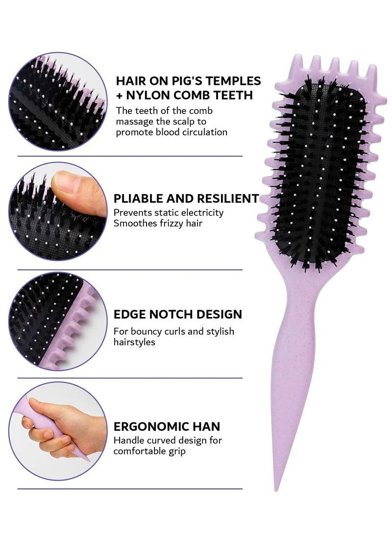 URbantin Bounce Curl Defining Hair Brush for Curly Hair - Styling & Detangler Brush with Comb, Air-Filled Cushion, Vegan Fiber, Nylon Faux Boar Bristles for Smoothing, Detangling, Scalp Massage & Relaxation - Unisex Hair Styling Tool (Lavender)  - Image 5