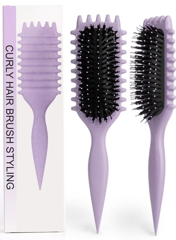 URbantin Bounce Curl Defining Hair Brush for Curly Hair - Styling & Detangler Brush with Comb, Air-Filled Cushion, Vegan Fiber, Nylon Faux Boar Bristles for Smoothing, Detangling, Scalp Massage & Relaxation - Unisex Hair Styling Tool (Lavender)  - Image 1
