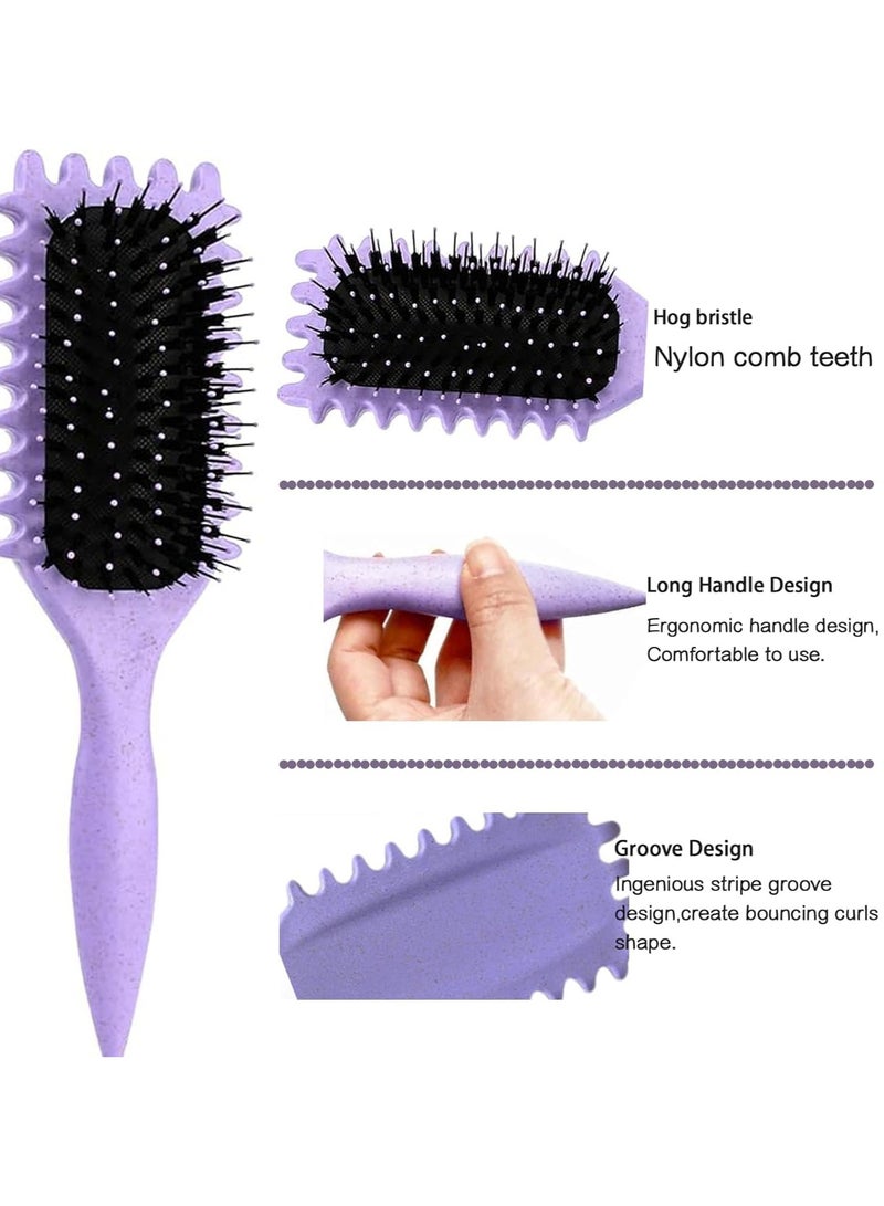 Bounce Curl Defining Hair Brush for Curly Hair - Styling & Detangler Brush with Comb, Air-Filled Cushion, Vegan Fiber, Nylon Faux Boar Bristles for Smoothing, Detangling, Scalp Massage & Relaxation - Unisex Hair Styling Tool (Lavender)