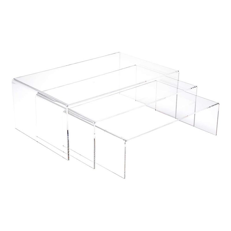 BEST MEDIA 3-Tier Acrylic Shelf Riser, Rectangular Display Stand for Retail Merchandising, Figurines, or Treats, Durable Countertop Display Organizer, Transparent Design, Clear