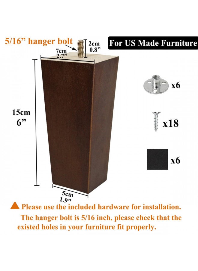AORYVIC 6 inch Sofa Legs Wood Furniture Legs Pack of 4 Pyramid Couch Legs Mid-Century Modern Brown Replacement Legs for Chair Recliner - Image 1