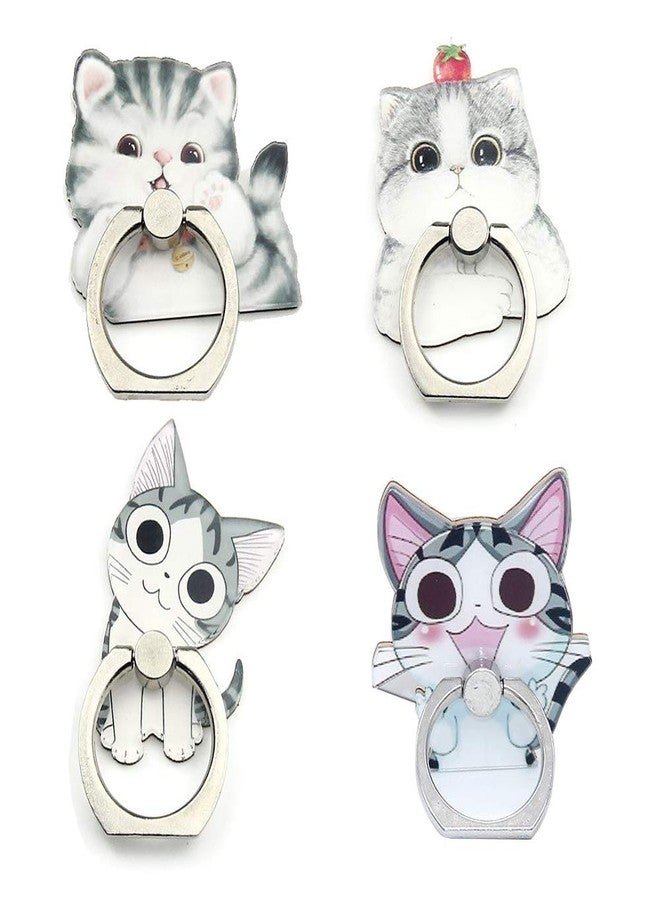JCSMARTEC 4Pcs Phone Ring Holder Stand, Cute Dogs Cats Animal 360 Rotation Finger Ring Grip Kickstand Mount for Cellphones and Tablets (Cats Ring) - Image 1