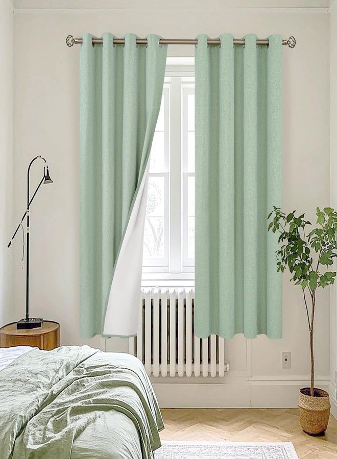 YoungsTex Light Green Linen Blackout Curtains for Bedroom 63 Inches Long - Grommet Full Room Darkening Drapes for Living Room Thermal Insulated Window Blinds, 2 Panels, 52 X 63 Inch - Image 3