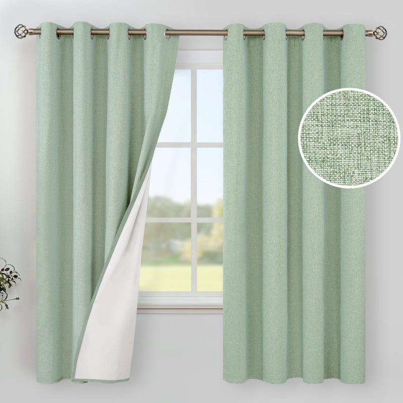 YoungsTex Light Green Linen Blackout Curtains for Bedroom 63 Inches Long - Grommet Full Room Darkening Drapes for Living Room Thermal Insulated Window Blinds, 2 Panels, 52 X 63 Inch - Image 1