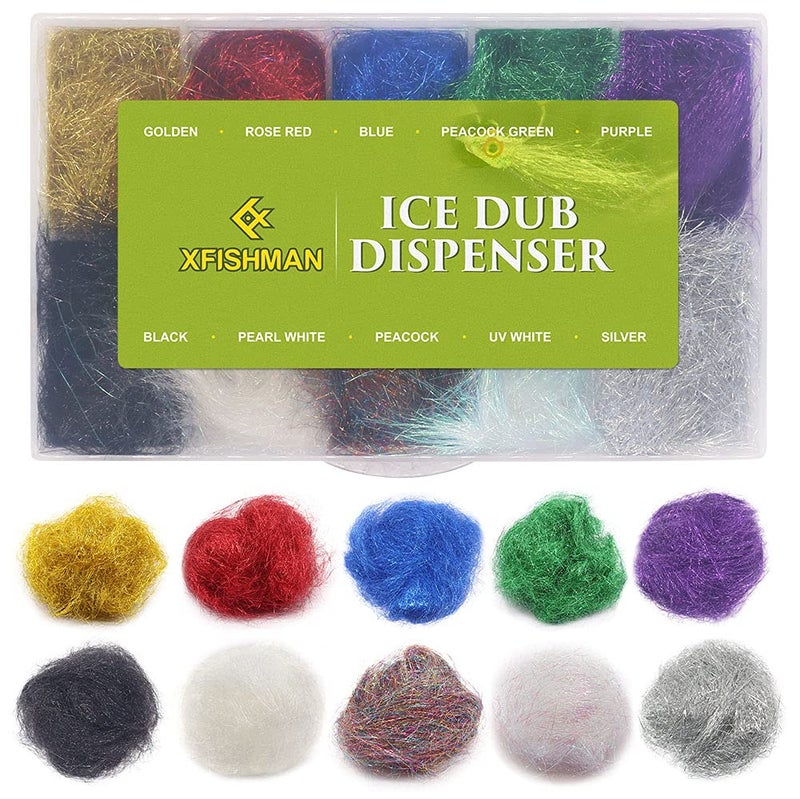 XFISHMAN Fly-Tying-Ice-Dubbing-Dispenser -Box-Top-Ten-Colors-Fly-Tying- Materials-Supplies-Equipment - Image 1