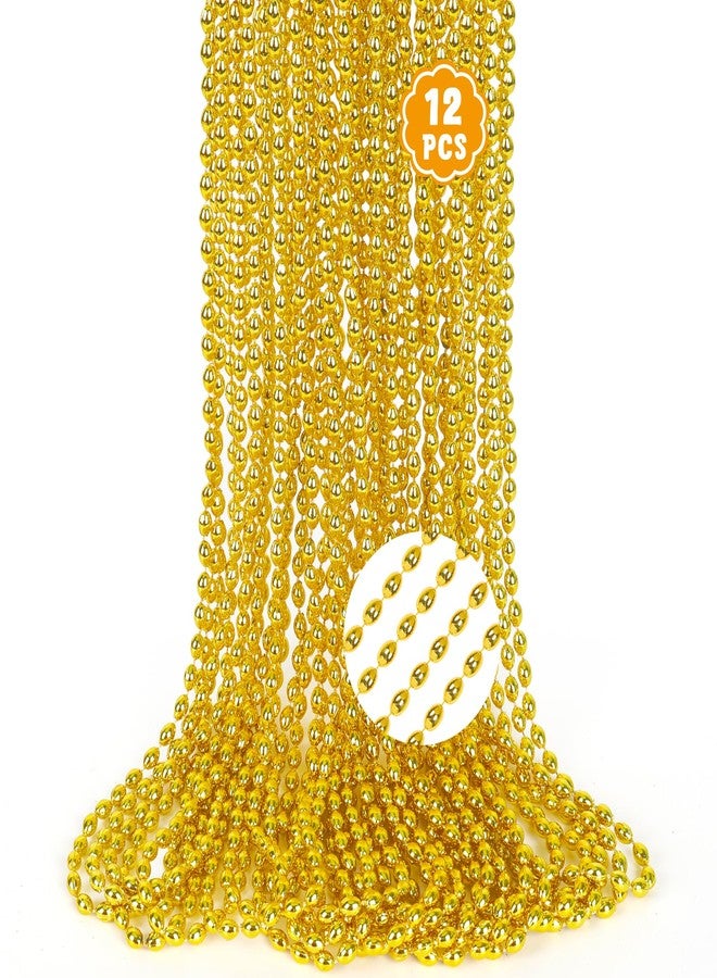 EOBOH 12PCS Gold Mardi Gras Beads, Metallic Bead Necklaces Bulk, Oval 32" Christmas Beaded Necklace Costume, Festival Parade Throw Accessories for Wedding Xmas Birthday Pirate Party Supplies Decorations - Image 2