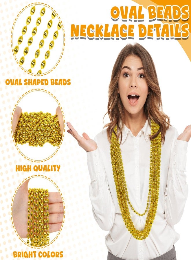 EOBOH 12PCS Gold Mardi Gras Beads, Metallic Bead Necklaces Bulk, Oval 32" Christmas Beaded Necklace Costume, Festival Parade Throw Accessories for Wedding Xmas Birthday Pirate Party Supplies Decorations - Image 3