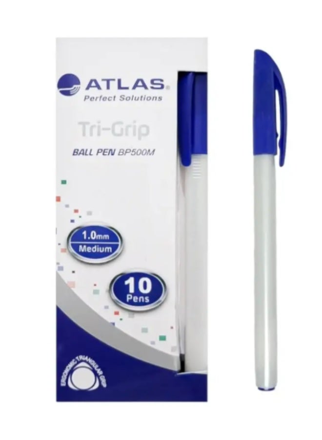 ATLAS Ball Pen Tri-Grip Med 1.0mm Blue Pack of 10