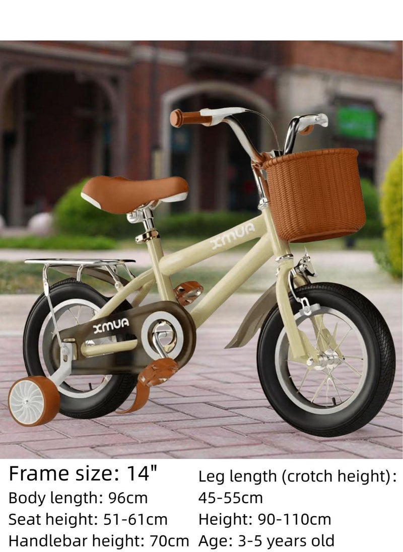 Kids Bike for Toddlers and Kids Ages 3-5 Years Old, 14  Inch Kids Bike with Training Wheels & Basket, Girl Boy Bicycle with Handbrake & Kickstand