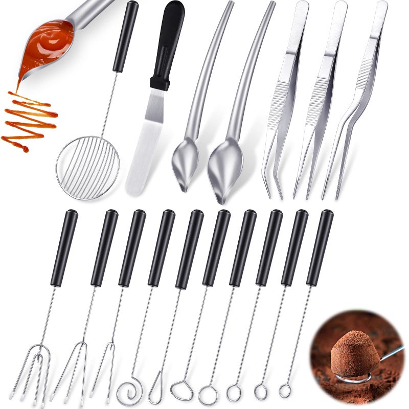 Yoande 17 Pieces Candy Dipping Tools Set Culinary Decorating Spoons Chocolate Dipping Scoop Kitchen Cooking Tweezers Tongs Icing Spatula for Decorative Plates Making Desserts - Image 1
