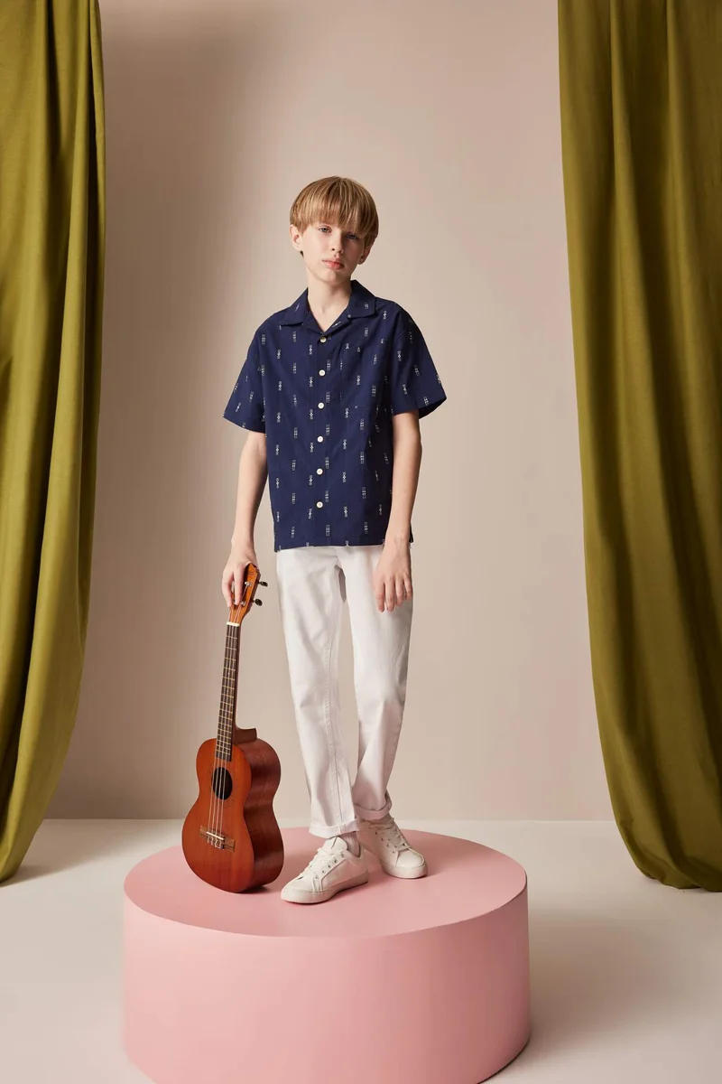 Defacto Boy Oversize Polo Neck Embroidered Shirt