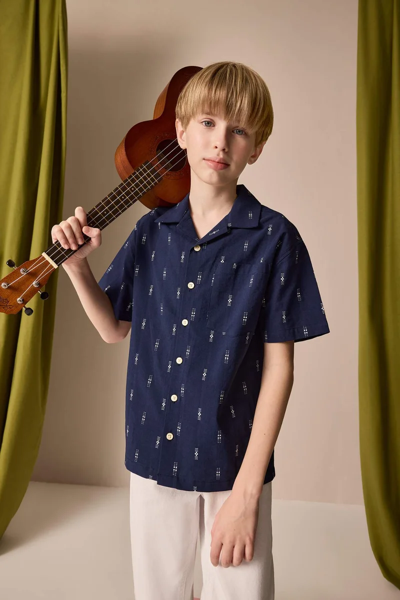 Defacto Boy Oversize Polo Neck Embroidered Shirt