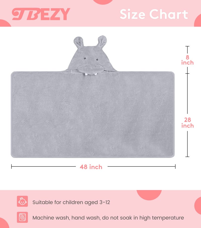 TBEZY Hooded Towel for Kids 100% Cotton Ultra Soft with Unique Animal Design Large for Infants 3-10 Years (Hippo) - Image 2