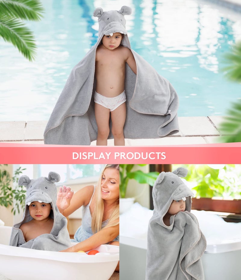 TBEZY Hooded Towel for Kids 100% Cotton Ultra Soft with Unique Animal Design Large for Infants 3-10 Years (Hippo) - Image 5