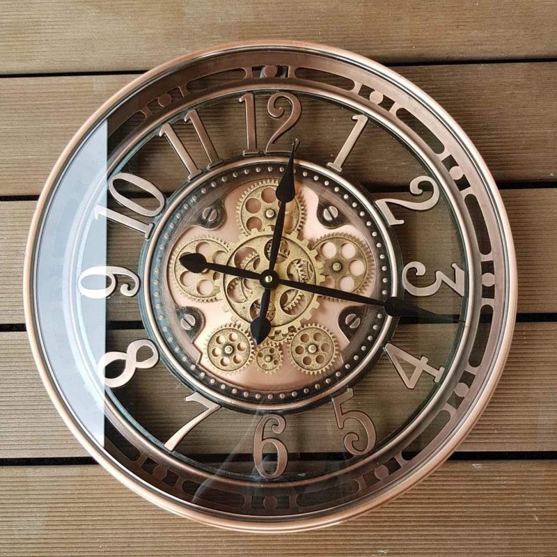 INFINITY TIME 21 Inch Moving Gears Wall Clock,Large Metal Wall Clock for Modern Farmhouse Living Room Decor,Copper Arabic Numeral,House Warming Gifts New Home - Image 1