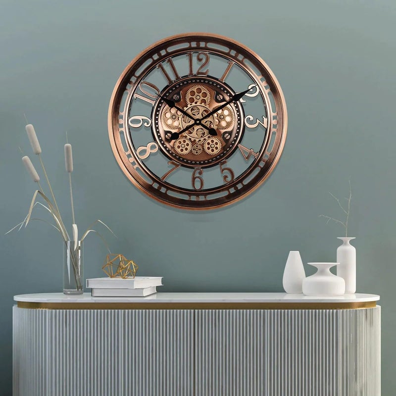 INFINITY TIME 21 Inch Moving Gears Wall Clock,Large Metal Wall Clock for Modern Farmhouse Living Room Decor,Copper Arabic Numeral,House Warming Gifts New Home - Image 2
