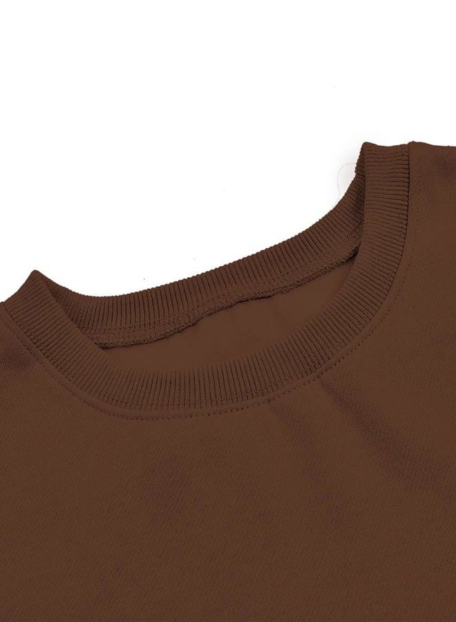 Joywayco Women's Long Sleeve Round Neck Cropped Sweatshirts Cute Loose Fit Pullover Tops, Brown, M - Image 4