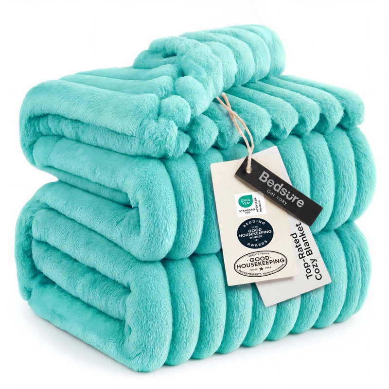 Bedsure GentleSoft Blue Queen Blanket for Bed - Cozy Soft Blankets for Women, Cute Small Fleece Throws for Girls, Birthday Gifts for Women Decor Gifts for Mom, Blue Fog, 90x90 Inches - Image 1