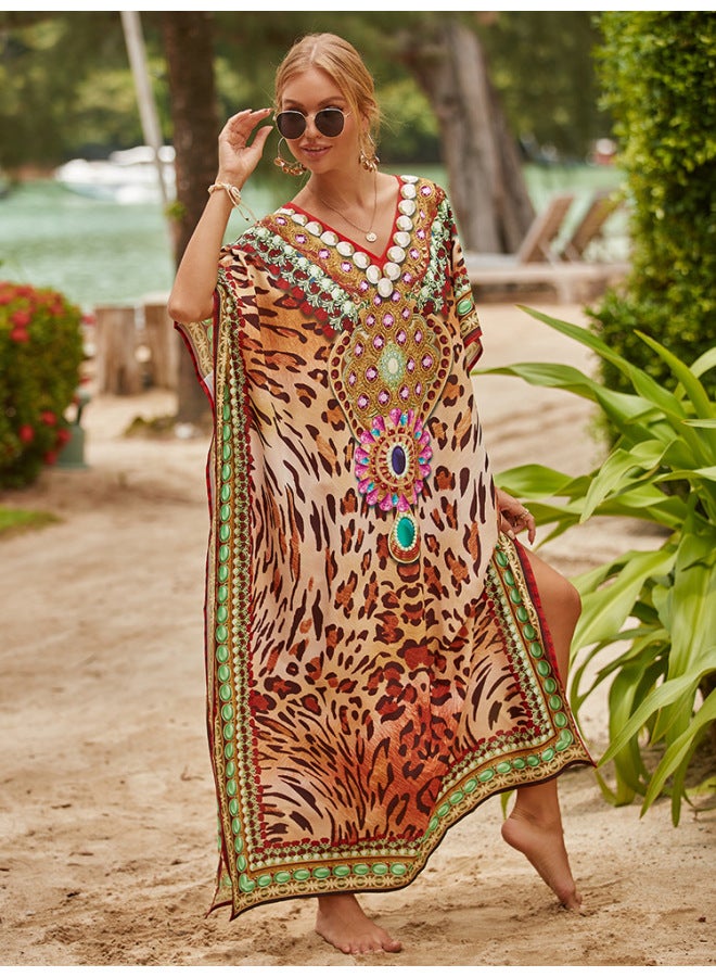 2022 European And American Blouse Loose Large Size Beach Dress For Seaside Vacation Bikini Sun Protection Shirt Swimwear-Color:8619-  - Image 1