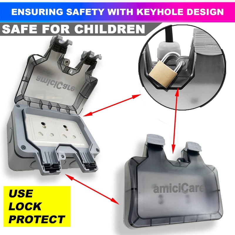 amiciCare مأخذ كهربائي مقاوم للماء، صندوق مفتاح كهربائي خارجي 6/16 أمبير IP66 - Image 5