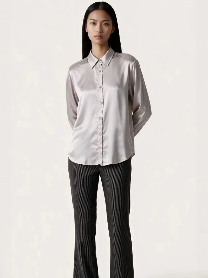 Jennyfer Women's Solid Woven Shirt-Collar T-Shirt