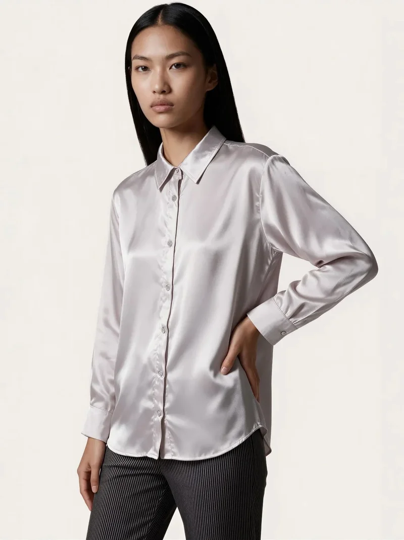 Jennyfer Women's Solid Woven Shirt-Collar T-Shirt