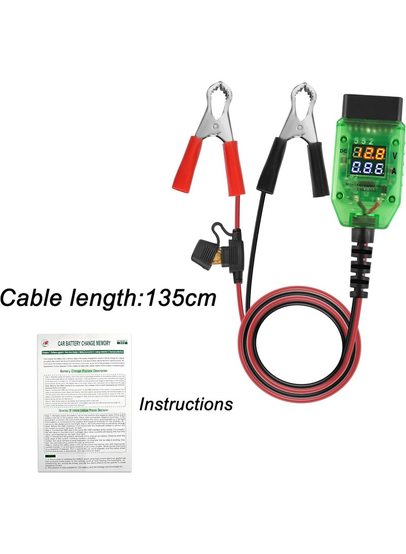 X-PRO5 OBD2 Car Battery Change Saver Memory Vehicle ECU Emergency Power Supply Cable Replacement 12V Digital Display OBD II Battery Leak Detective Kit WTH 5A Fuse 1.35M - Image 3