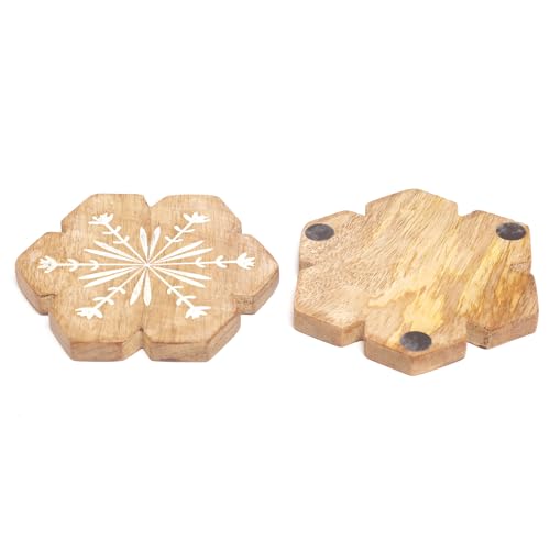 POSH-DIKUR Handcrafted Floral Wooden Coasters for teacups Coffee Drink Glasses | Handcrafted in India | Kitchen/Dining Table Decoration Items | Premium Mango Wood| Set of 4 - Image 2