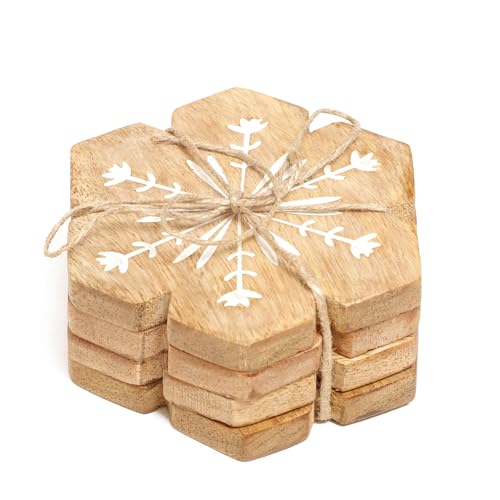 POSH-DIKUR Handcrafted Floral Wooden Coasters for teacups Coffee Drink Glasses | Handcrafted in India | Kitchen/Dining Table Decoration Items | Premium Mango Wood| Set of 4 - Image 3