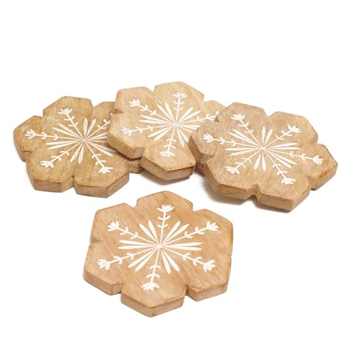 POSH-DIKUR Handcrafted Floral Wooden Coasters for teacups Coffee Drink Glasses | Handcrafted in India | Kitchen/Dining Table Decoration Items | Premium Mango Wood| Set of 4 - Image 1