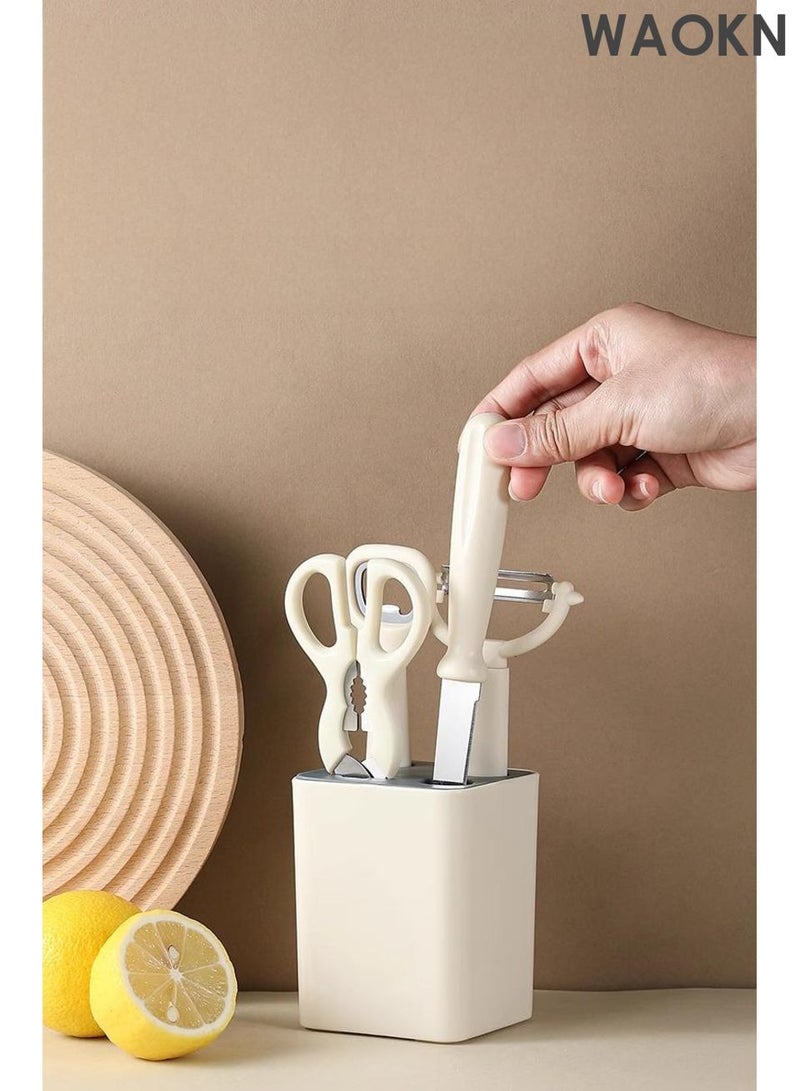 دبليو أيه أو كي أن مجموعة أدوات المطبخ المكونة من 6 قطع مع مقشرة زجاجات، فتاحة، خفاقة، سكين فاكهة، مقص وقاعدة تخزين مزخرفة، تصميم شاشة فلتر سفلية، مادة آمنة للأكل وغير سامة. - Image 2