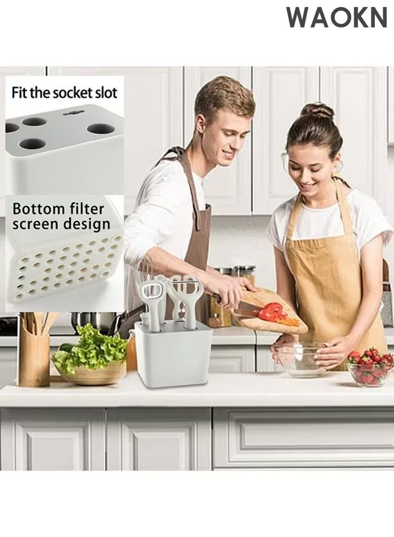 دبليو أيه أو كي أن مجموعة أدوات المطبخ المكونة من 6 قطع مع مقشرة زجاجات، فتاحة، خفاقة، سكين فاكهة، مقص وقاعدة تخزين مزخرفة، تصميم شاشة فلتر سفلية، مادة آمنة للأكل وغير سامة. - Image 4