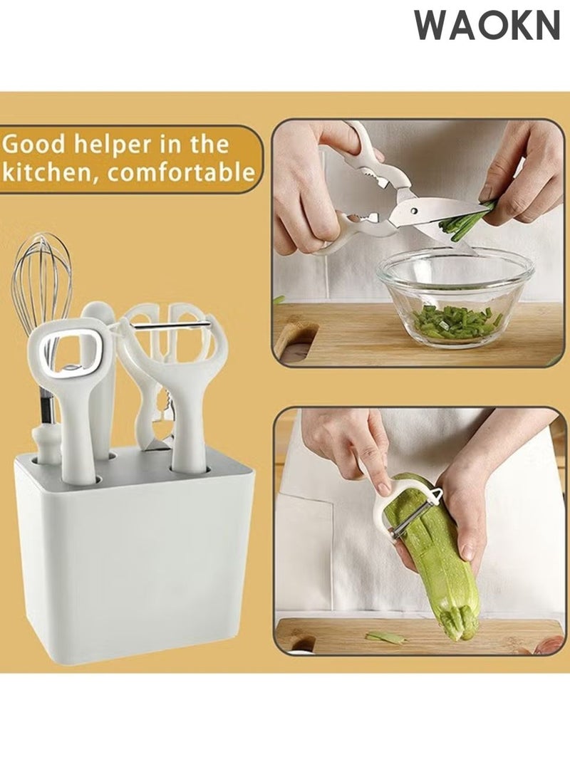 دبليو أيه أو كي أن مجموعة أدوات المطبخ المكونة من 6 قطع مع مقشرة زجاجات، فتاحة، خفاقة، سكين فاكهة، مقص وقاعدة تخزين مزخرفة، تصميم شاشة فلتر سفلية، مادة آمنة للأكل وغير سامة. - Image 3