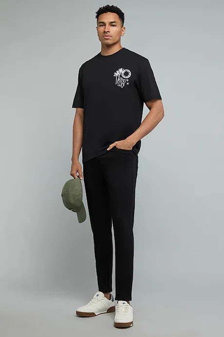 R&B Solid Carrot Fit Jeans with Button Closure
