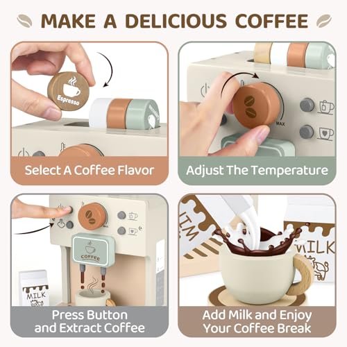 Airlab Toy Coffee Maker for Kids Wooden Kitchen Accessories Pretend Play Toddler Coffee Playset for Girls Boys Ages 3 4 5 Years Birthday Gifts - Image 5